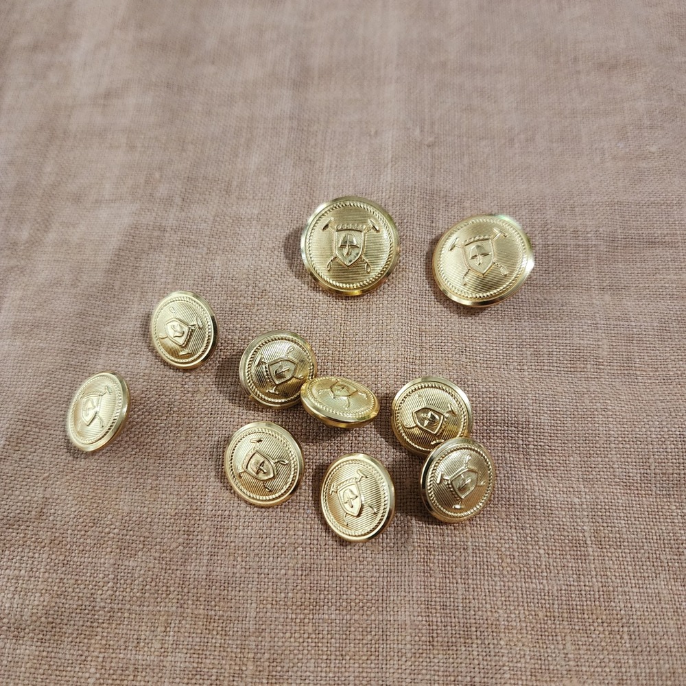 Ralph Laurem 10pc Gold Tone Crest Golf Club Blazer Button Set USA Made